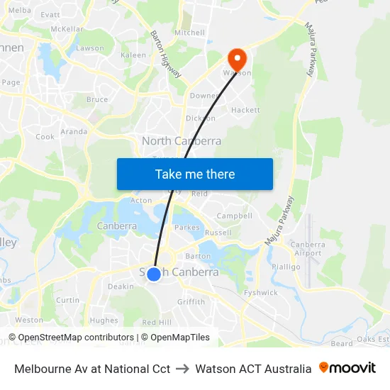 Melbourne Av at National Cct to Watson ACT Australia map
