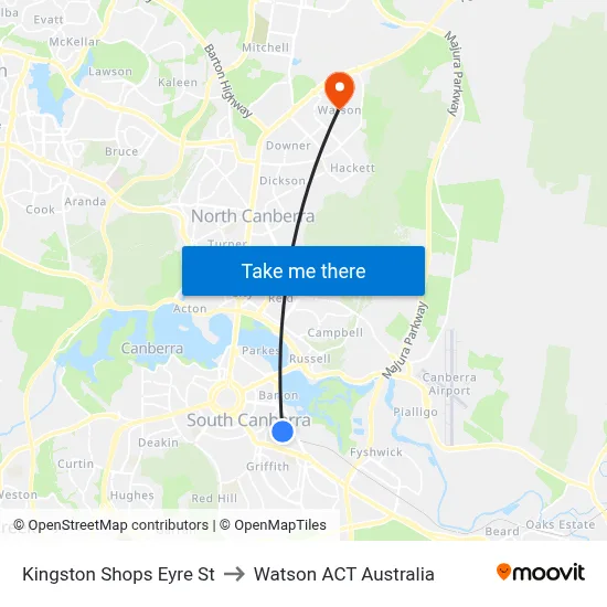 Kingston Shops Eyre St to Watson ACT Australia map