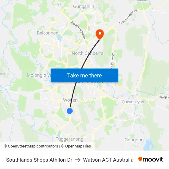 Southlands Shops Athllon Dr to Watson ACT Australia map