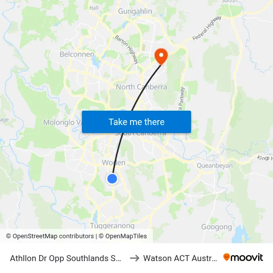 Athllon Dr Opp Southlands Shops to Watson ACT Australia map