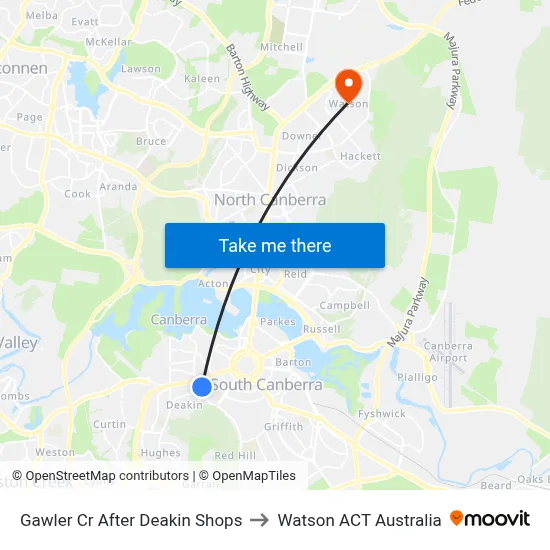 Gawler Cr After Deakin Shops to Watson ACT Australia map