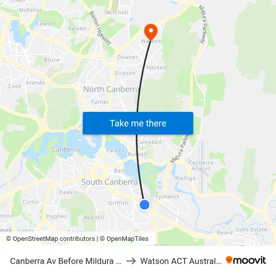 Canberra Av Before Mildura St to Watson ACT Australia map