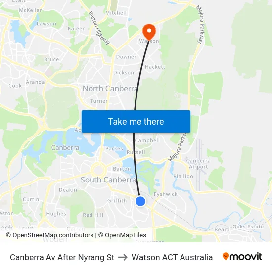 Canberra Av After Nyrang St to Watson ACT Australia map