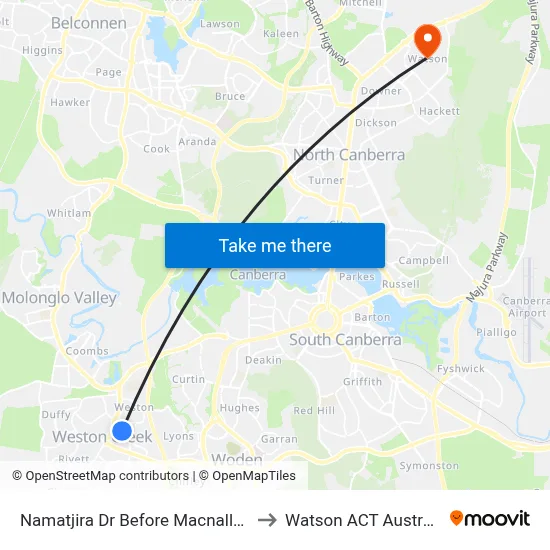 Namatjira Dr Before Macnally St to Watson ACT Australia map