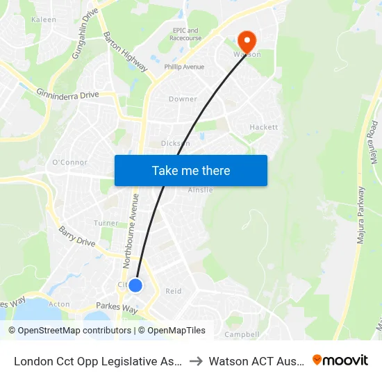 London Cct Opp Legislative Assembly to Watson ACT Australia map