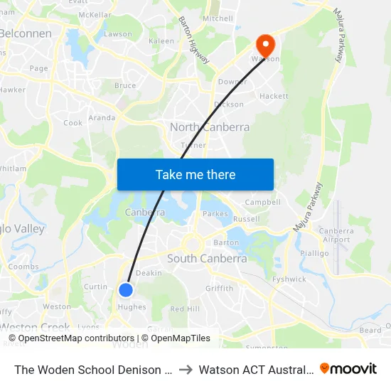 The Woden School Denison St to Watson ACT Australia map