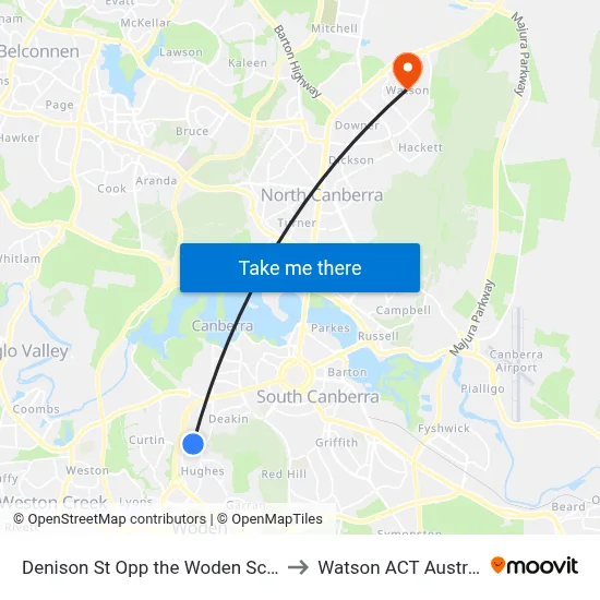 Denison St Opp the Woden School to Watson ACT Australia map