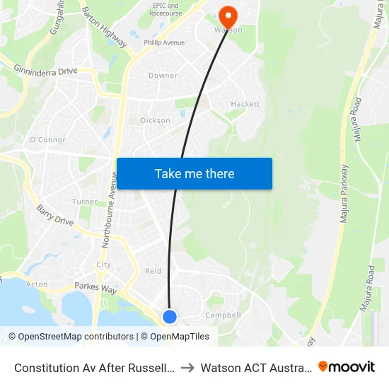 Constitution Av After Russell Dr to Watson ACT Australia map