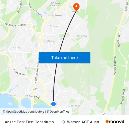 Anzac Park East Constitution Av to Watson ACT Australia map