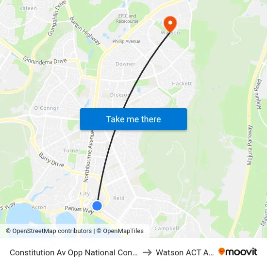 Constitution Av Opp National Convention Centre to Watson ACT Australia map