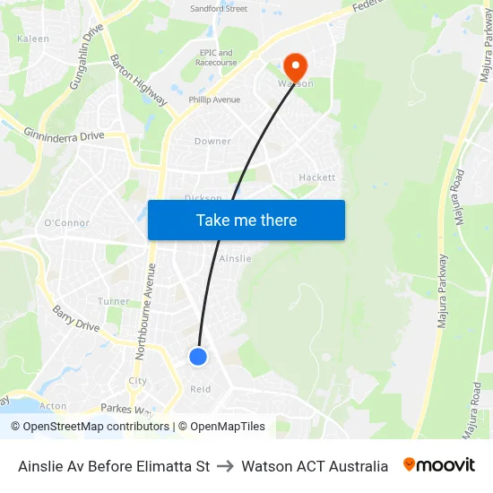 Ainslie Av Before Elimatta St to Watson ACT Australia map