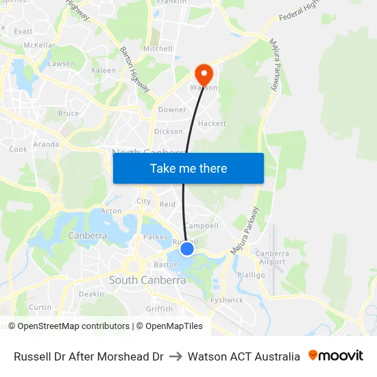 Russell Dr After Morshead Dr to Watson ACT Australia map