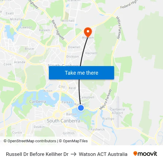Russell Dr Before Kelliher Dr to Watson ACT Australia map