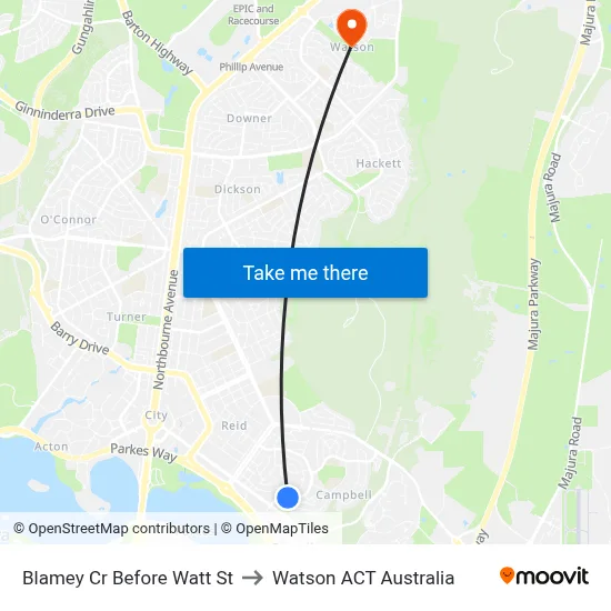 Blamey Cr Before Watt St to Watson ACT Australia map
