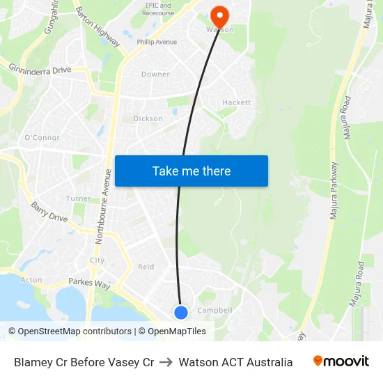 Blamey Cr Before Vasey Cr to Watson ACT Australia map