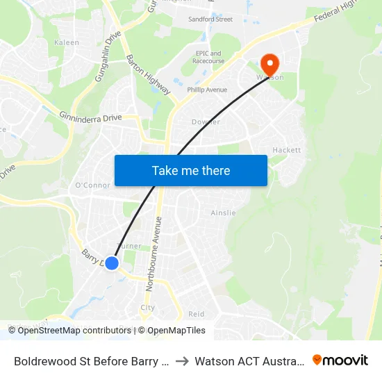 Boldrewood St Before Barry Dr to Watson ACT Australia map
