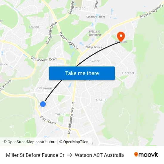 Miller St Before Faunce Cr to Watson ACT Australia map