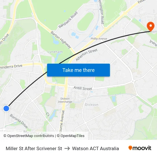 Miller St After Scrivener St to Watson ACT Australia map