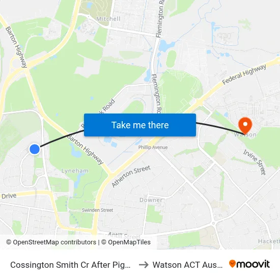 Cossington Smith Cr After Piguenit Cl to Watson ACT Australia map