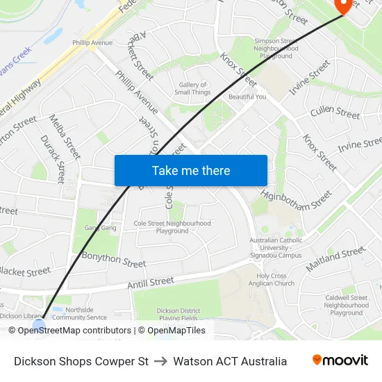 Dickson Shops Cowper St to Watson ACT Australia map