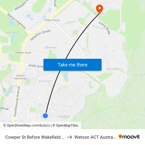 Cowper St Before Wakefield Av to Watson ACT Australia map