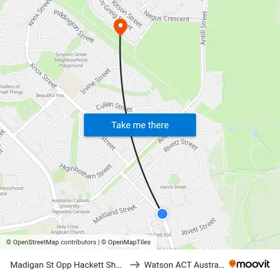Madigan St Opp Hackett Shops to Watson ACT Australia map