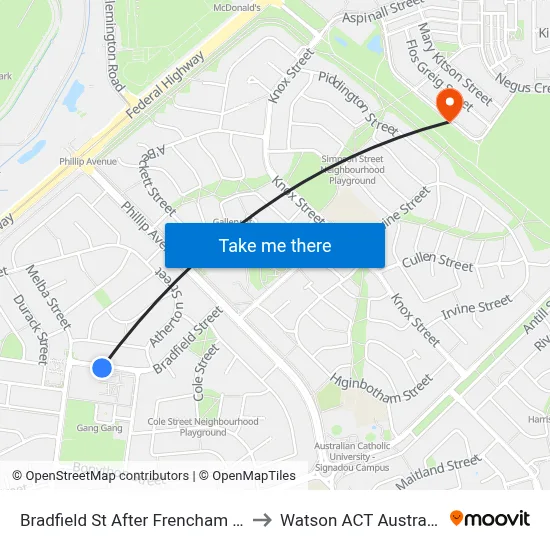 Bradfield St After Frencham St to Watson ACT Australia map