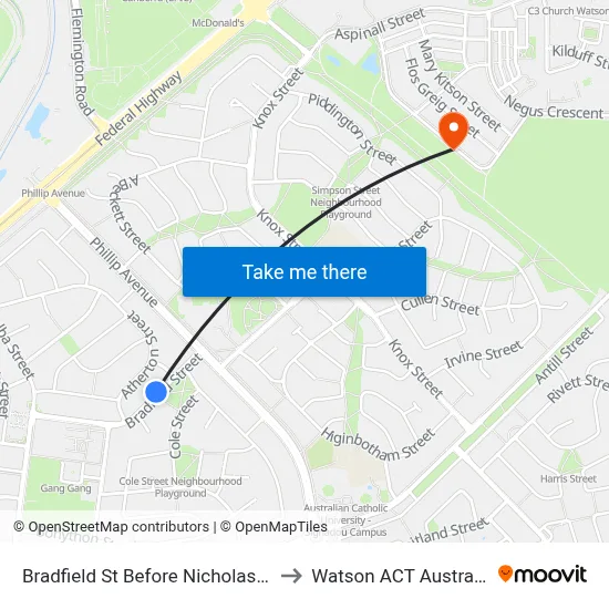 Bradfield St Before Nicholas St to Watson ACT Australia map