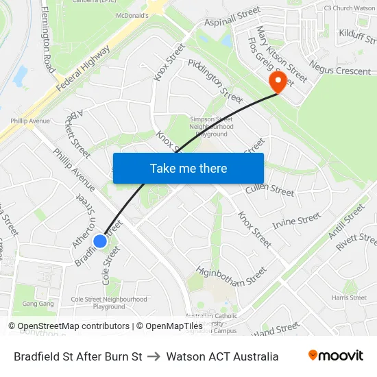Bradfield St After Burn St to Watson ACT Australia map