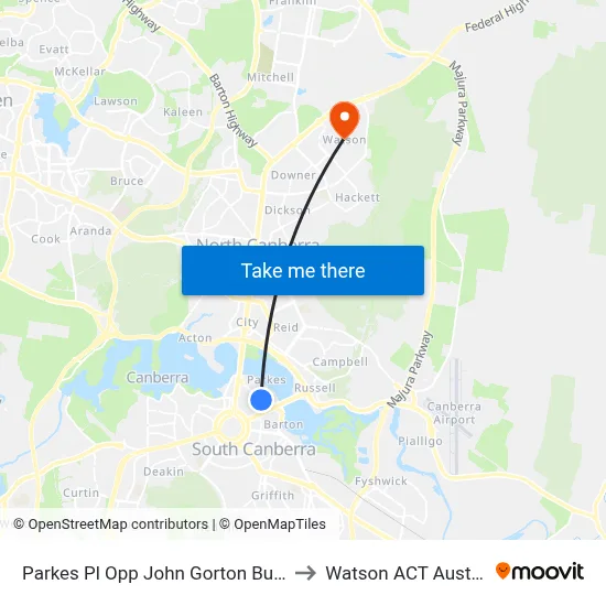 Parkes Pl Opp John Gorton Building to Watson ACT Australia map