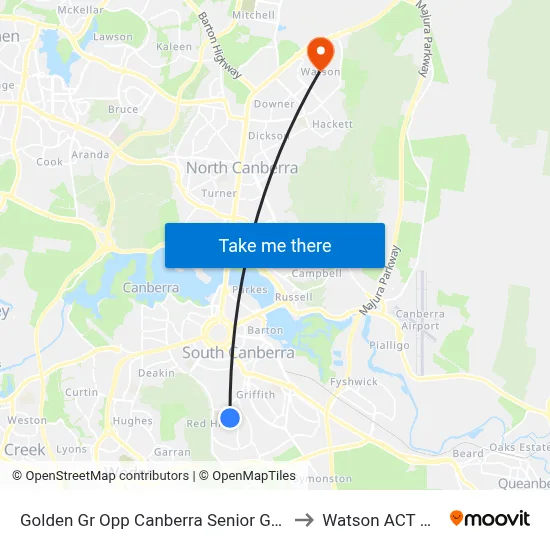 Golden Gr Opp Canberra Senior Grammar School to Watson ACT Australia map