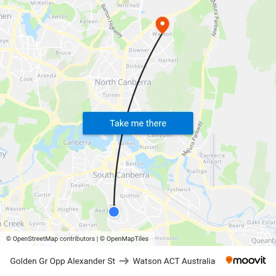 Golden Gr Opp Alexander St to Watson ACT Australia map