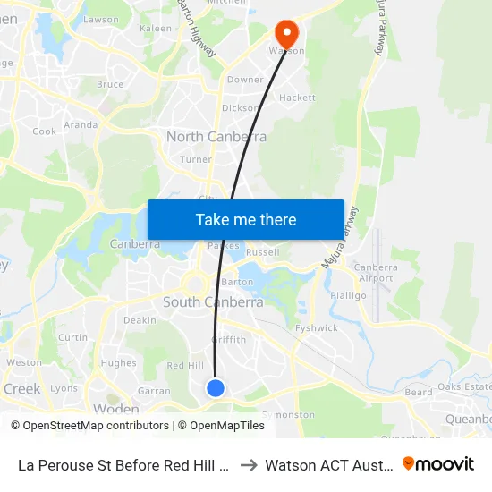 La Perouse St Before Red Hill Shops to Watson ACT Australia map