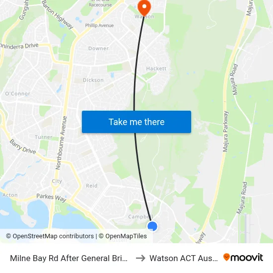 Milne Bay Rd After General Bridges Rd to Watson ACT Australia map