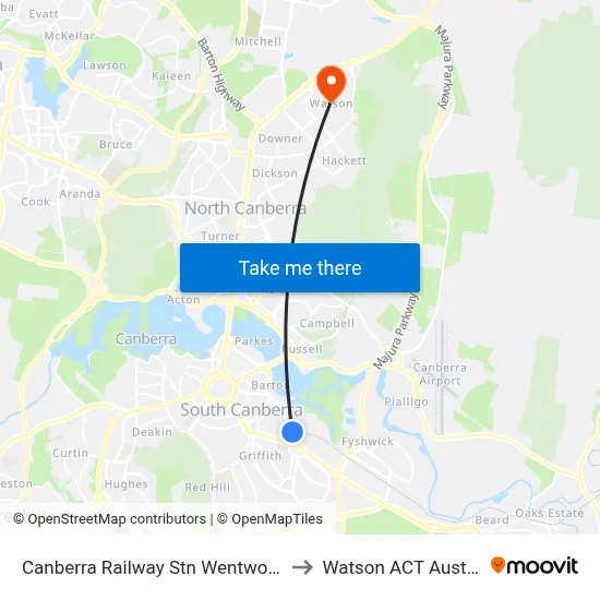 Canberra Railway Stn Wentworth Av to Watson ACT Australia map