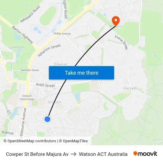 Cowper St Before Majura Av to Watson ACT Australia map