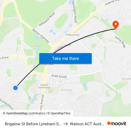 Brigalow St Before Lyneham Shops to Watson ACT Australia map