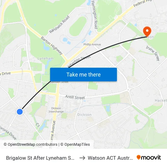 Brigalow St After Lyneham Shops to Watson ACT Australia map