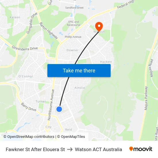Fawkner St After Elouera St to Watson ACT Australia map