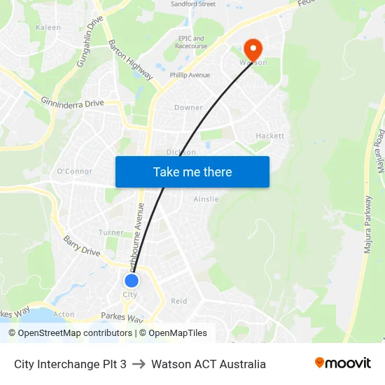 City Interchange Plt 3 to Watson ACT Australia map