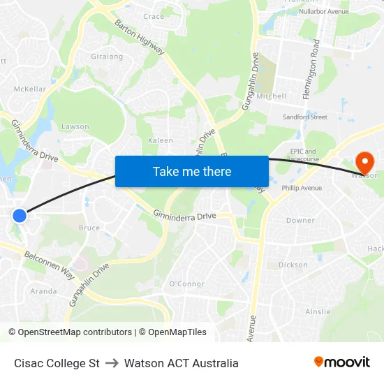 Cisac College St to Watson ACT Australia map