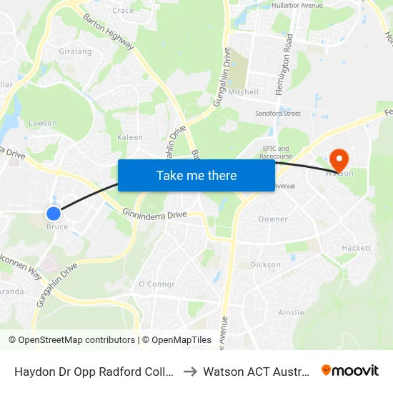Haydon Dr Opp Radford College to Watson ACT Australia map