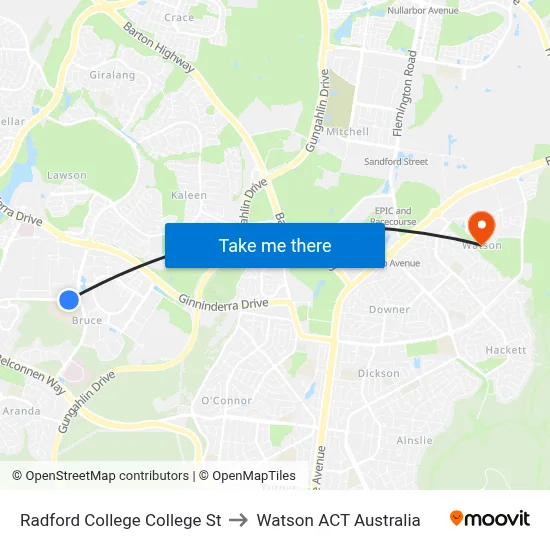 Radford College College St to Watson ACT Australia map
