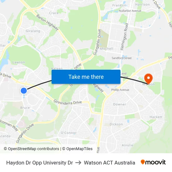 Haydon Dr Opp University Dr to Watson ACT Australia map