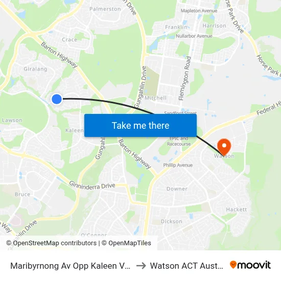Maribyrnong Av Opp Kaleen Village to Watson ACT Australia map