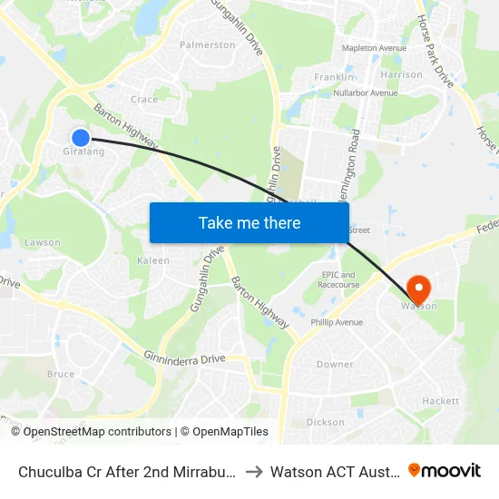 Chuculba Cr After 2nd Mirrabucca Cr to Watson ACT Australia map