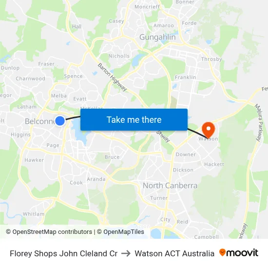 Florey Shops John Cleland Cr to Watson ACT Australia map