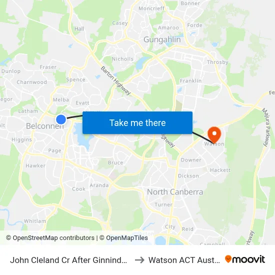 John Cleland Cr After Ginninderra Dr to Watson ACT Australia map