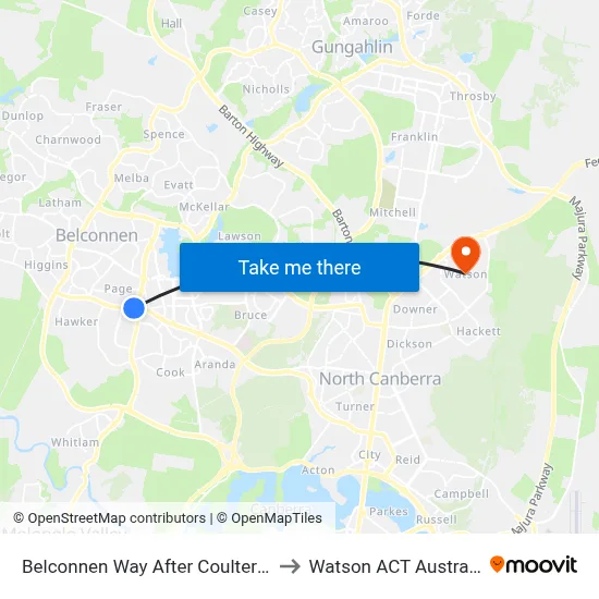 Belconnen Way After Coulter Dr to Watson ACT Australia map