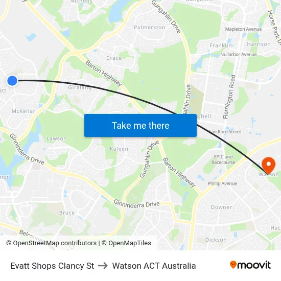 Evatt Shops Clancy St to Watson ACT Australia map